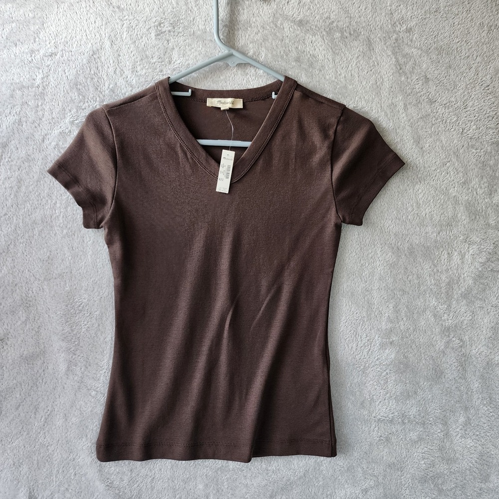 Madewell Tee Shirt Womens Size XS Brown Baby Doll Shirt Slim Compact Cotton NWT
